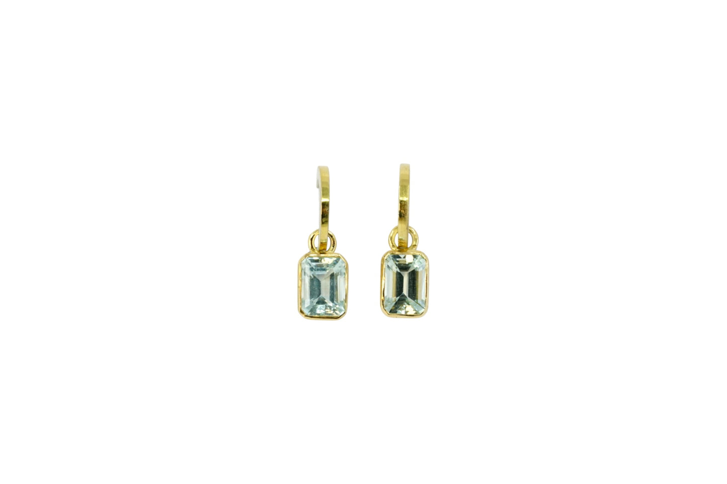 Emerald Cut Beryls on Gold Lined Hoops