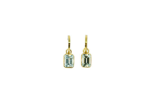 Emerald Cut Beryls on Gold Lined Hoops