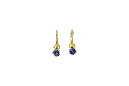 Bright Blue Sapphires on Gold Lined Hoops