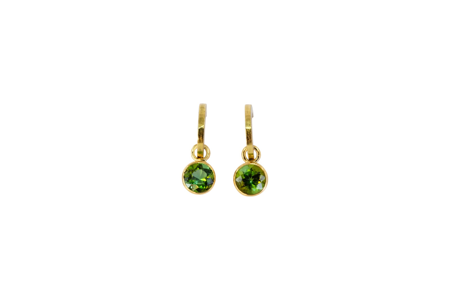 Green Tourmalines on Gold Lined Hoops