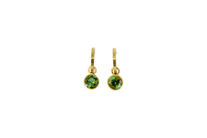 Green Tourmalines on Gold Lined Hoops