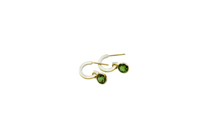 Green Tourmalines on Gold Lined Hoops