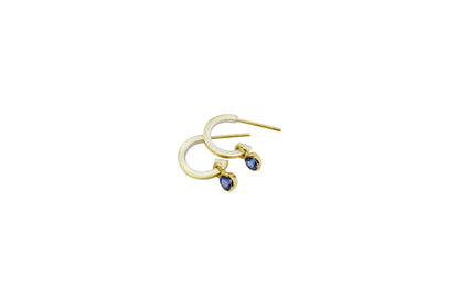 Bright Blue Sapphires on Gold Lined Hoops