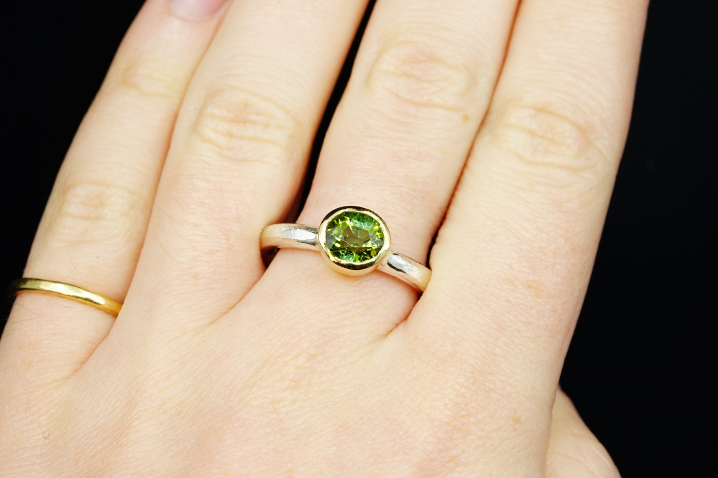 Round Cut Green Tourmaline Ring