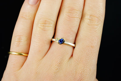Asymmetric Blue Sapphire and Diamond Ring