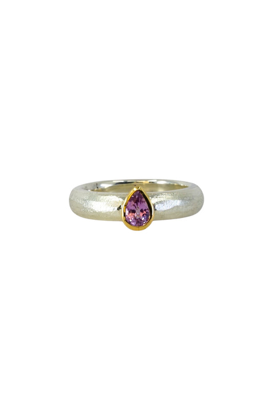 Pear Cut Pink Sapphire Fat Band Ring