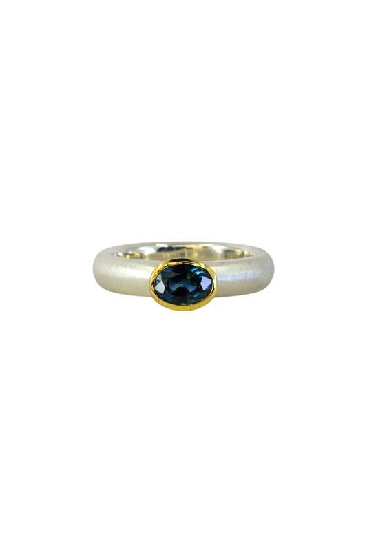 Teal Sapphire Fat Band Ring