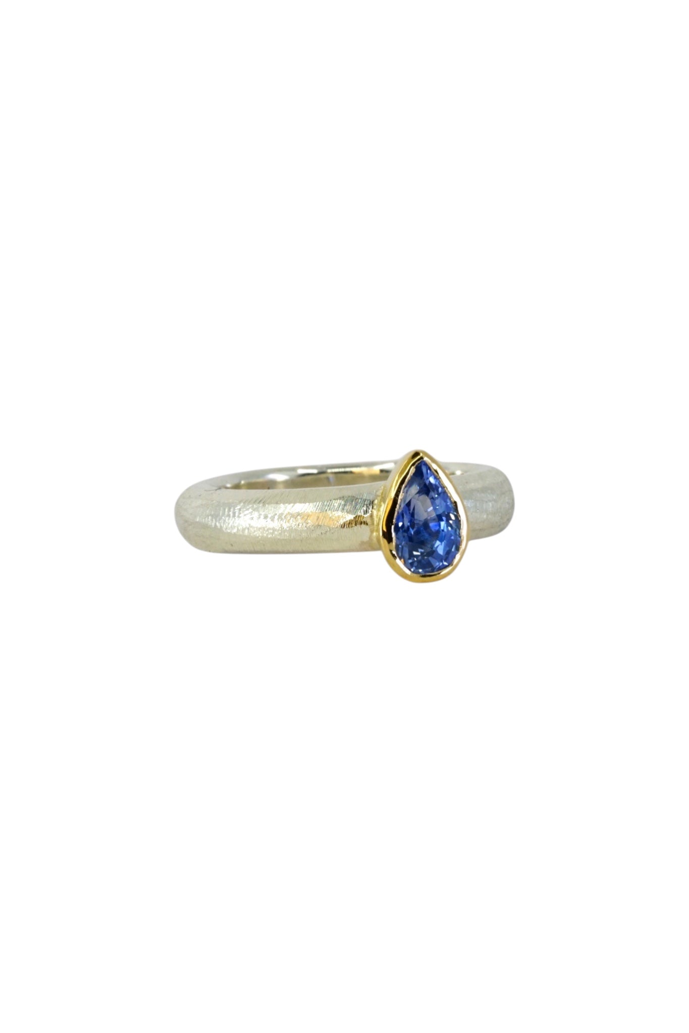 Pear Cut Blue Sapphire Ring with Fat Band