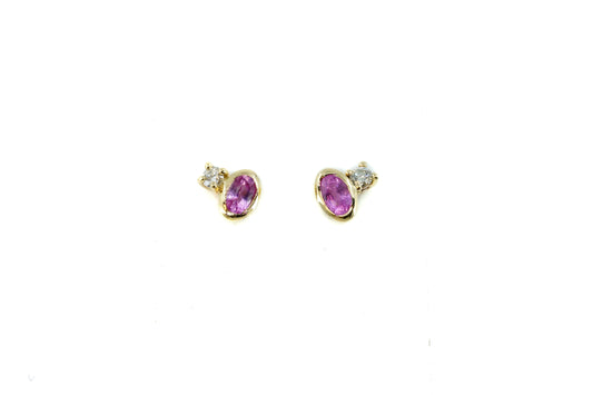 Pink Sapphire and Diamond Studs