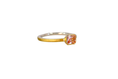 Radiant Cut Peach Sapphire Gold Lining Ring