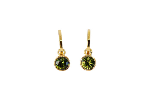 Green Tourmaline Gold Lining Hoops