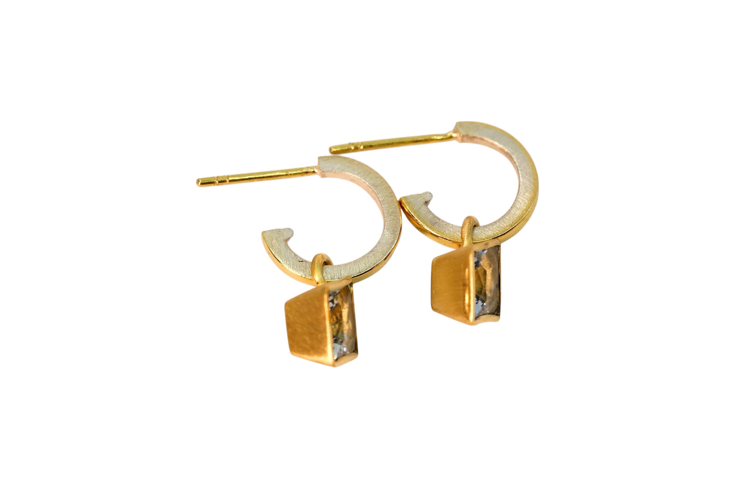 Princess Cut Aquamarine Gold Lining Hoops
