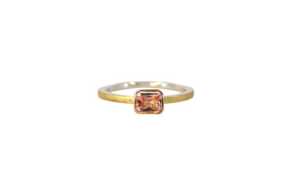 Radiant Cut Peach Sapphire Gold Lining Ring
