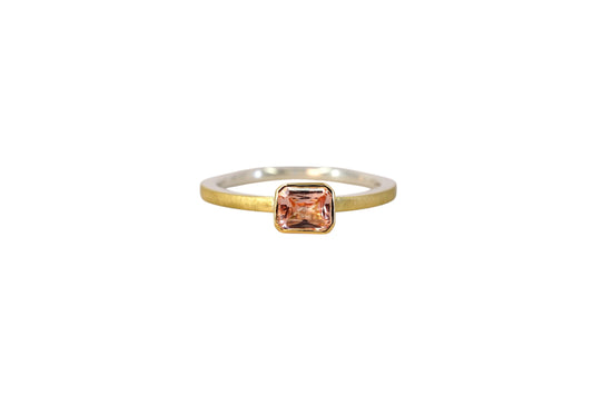 Radiant Cut Peach Sapphire Gold Lining Ring