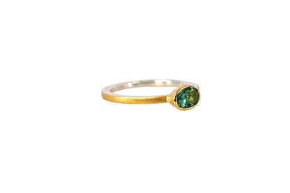 Green Tourmaline Gold Lining Ring