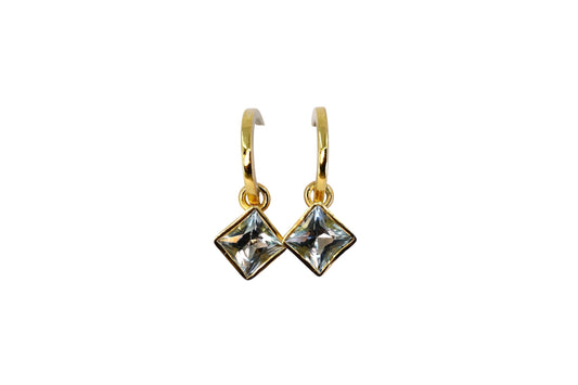 Princess Cut Aquamarine Gold Lining Hoops