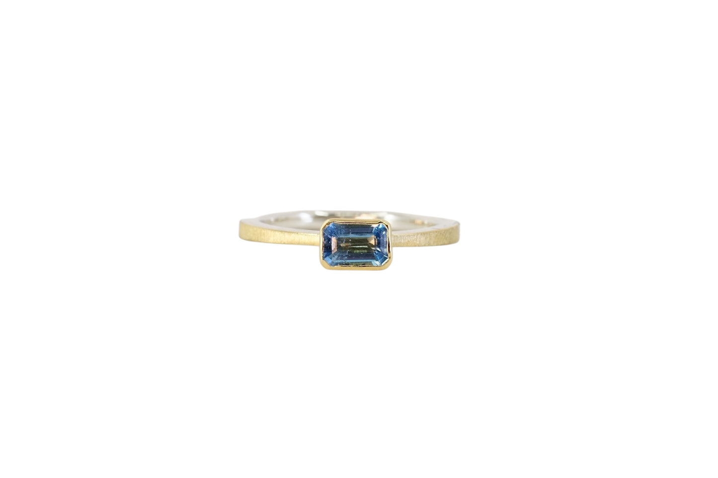 Emerald Cut Aquamarine Gold Lined Ring