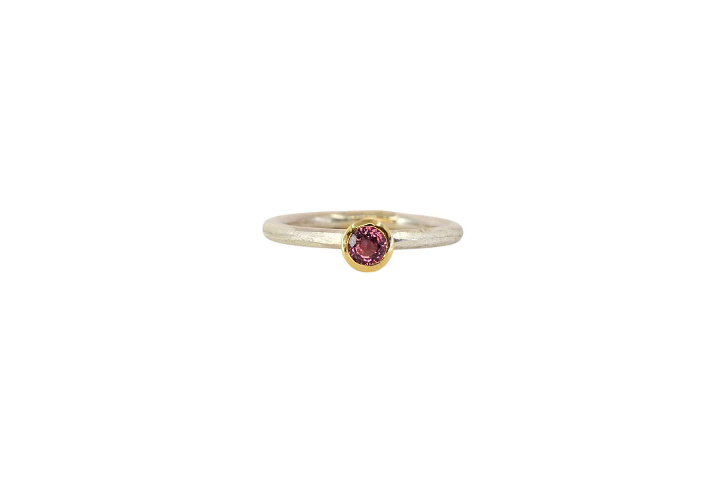 Dark Pink Sapphire on a Rough Finished Stacking Ring