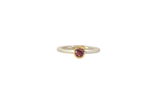 Dark Pink Sapphire on a Rough Finished Stacking Ring