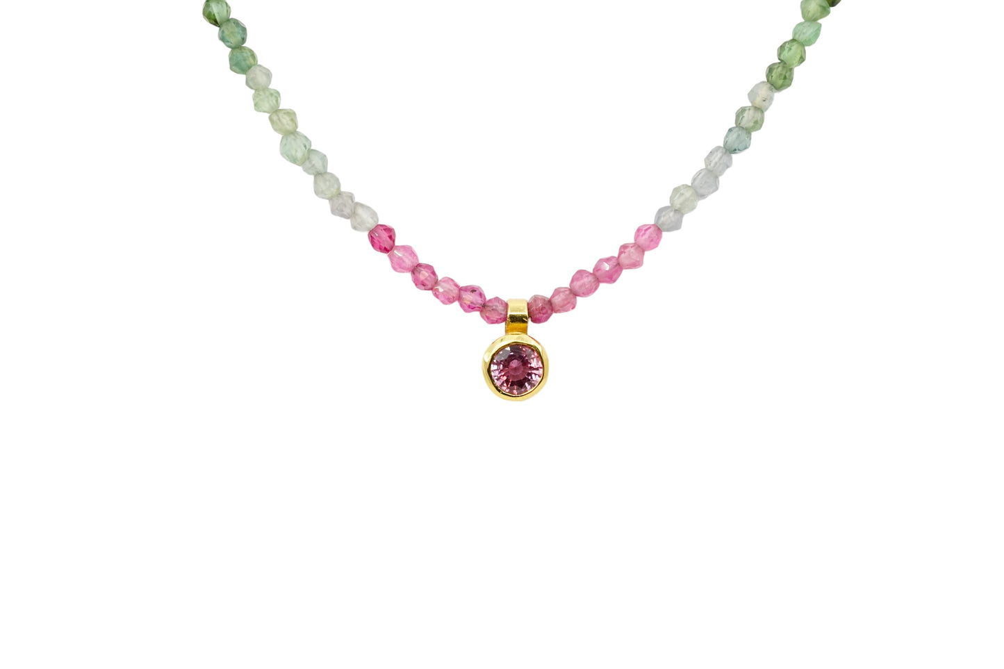 Beaded Tourmaline and Sapphire Pink and Green Necklace