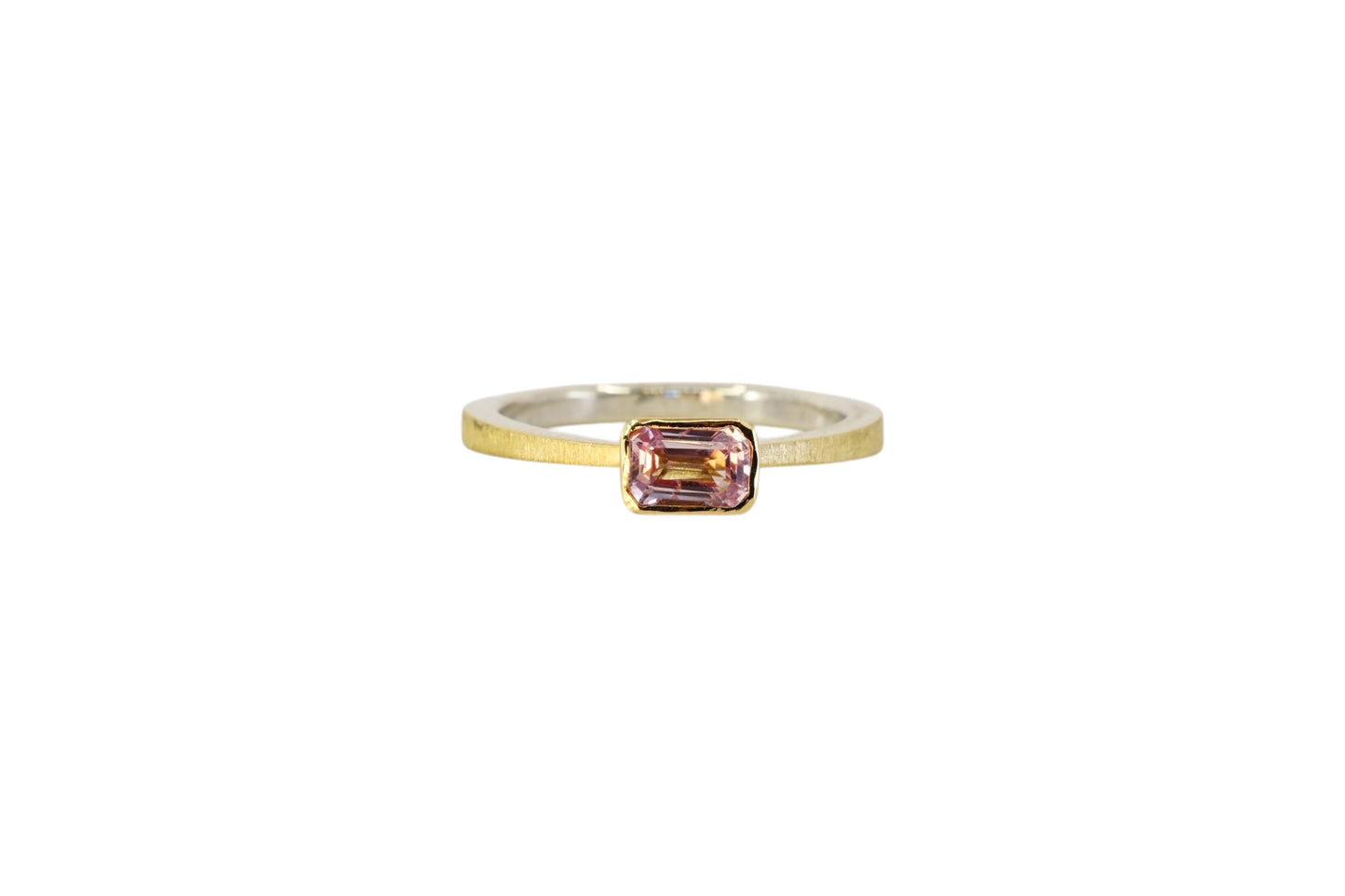 Emerald Cut Pink Sapphire Gold Lined Ring