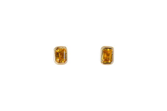 Emerald Cut Yellow Sapphire Gold Studs