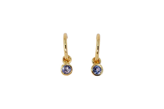 Cornflower Blue Sapphire on Gold Hoops