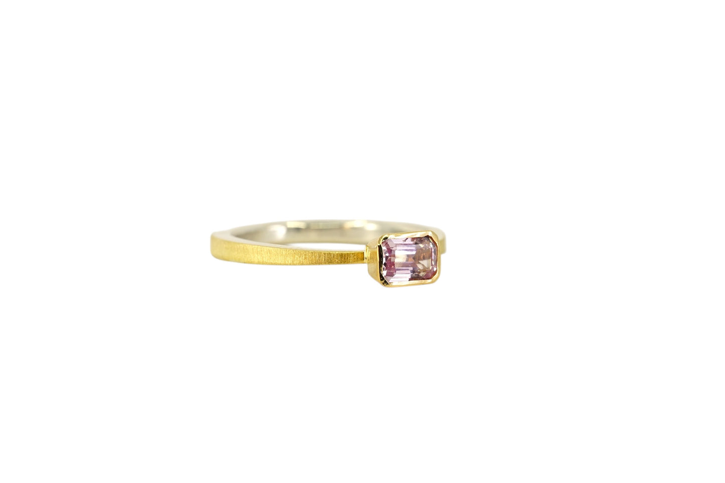 Emerald Cut Pink Sapphire Gold Lined Ring