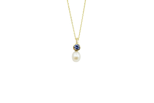 Blue Sapphire and Pearl Pendant