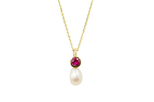 Pink Sapphire and Pearl Pendant