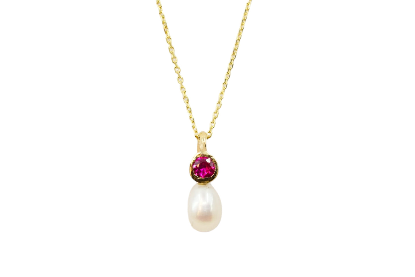 Pink Sapphire and Pearl Pendant
