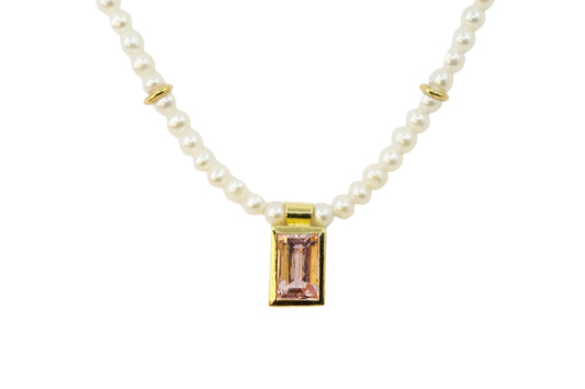 Morganite and Pearl Beaded Necklace