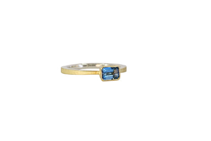 Emerald Cut Aquamarine Gold Lined Ring