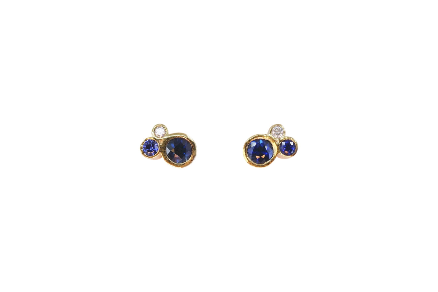Round Blue Sapphire Cluster Studs