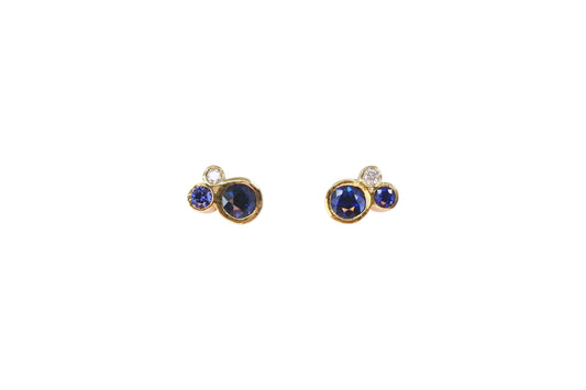 Round Blue Sapphire Cluster Studs