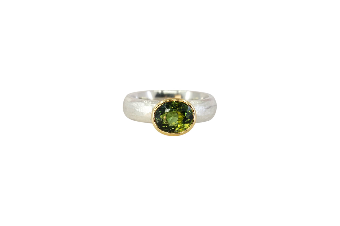Oval Green Tourmaline Ring with a Rough Finish