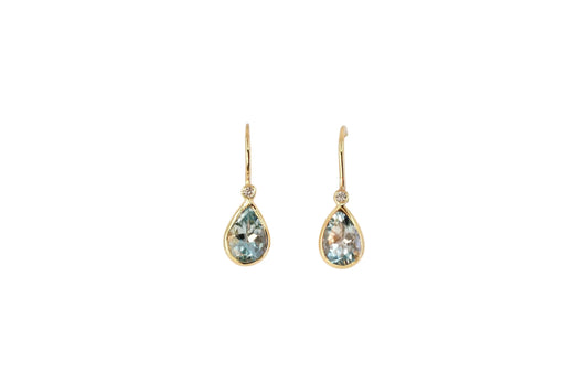 Pear Cut Aquamarine and Diamond Drop Earrings