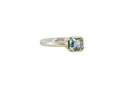 Emerald Cut Beryl  Halo Ring