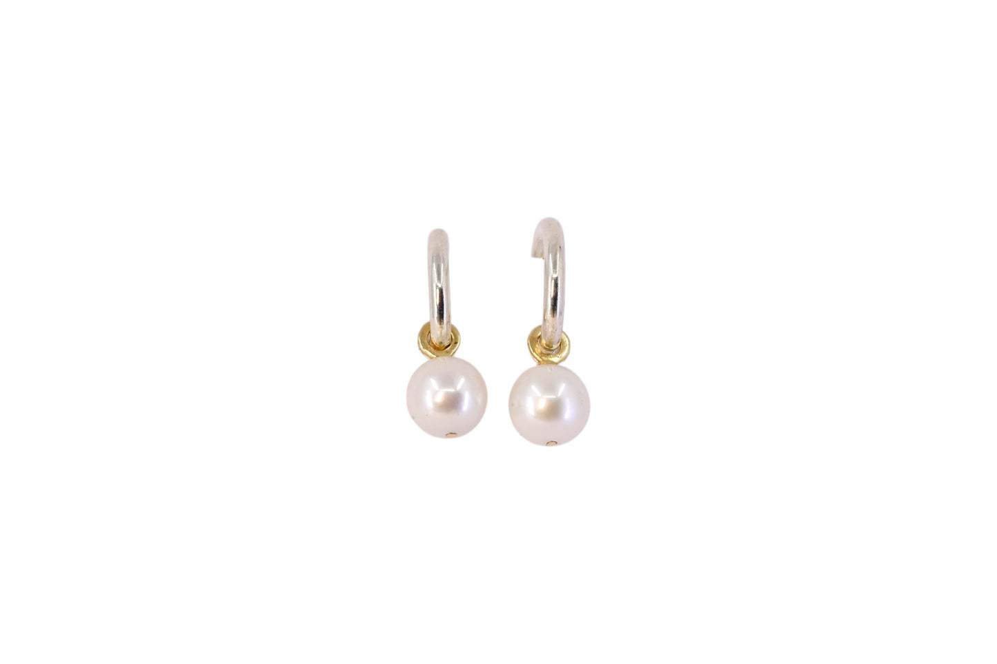 Pearl Drops on Silver Hoops