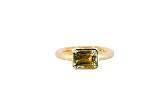 Emerald Cut Beryl Halo Band Ring