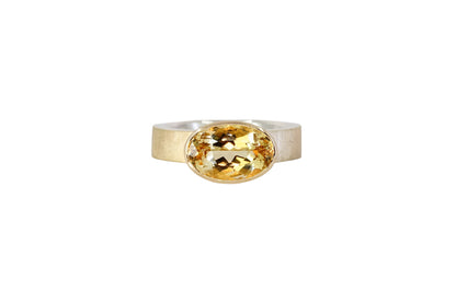 Oval Yellow Beryl Gold Lined Ring