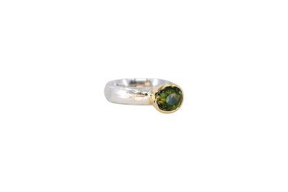 Oval Green Tourmaline Ring with a Rough Finish