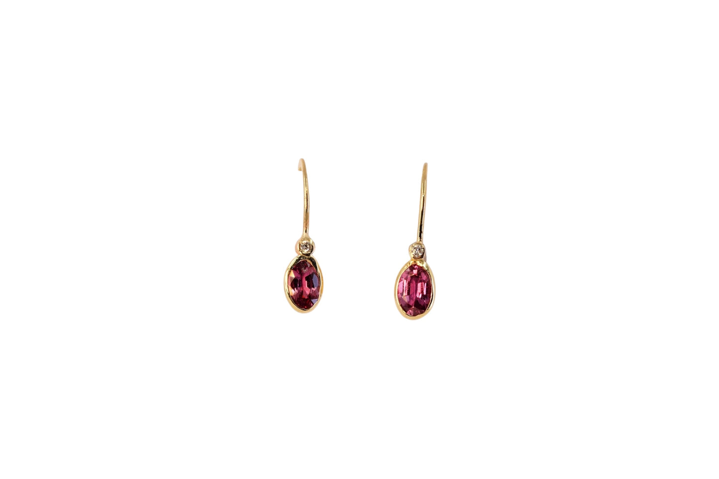 Dark Pink Sapphire and Diamond Drop Earrings