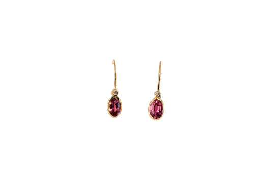 Dark Pink Sapphire and Diamond Drop Earrings
