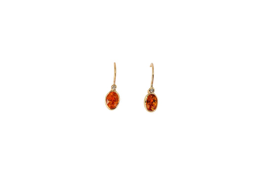 Orange Garnet and Diamond Drop Earrings