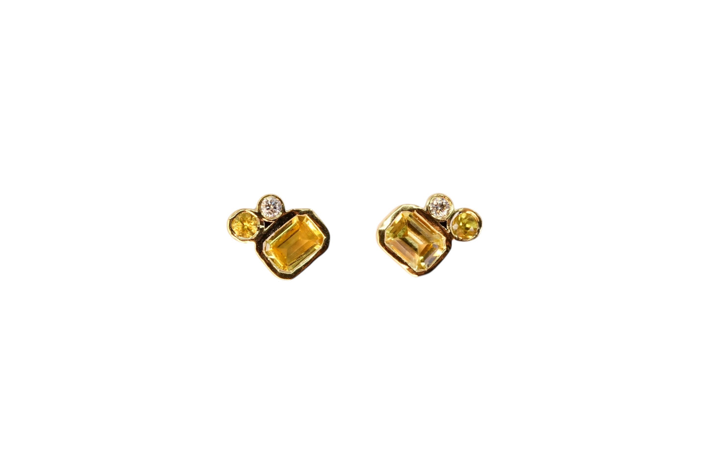 Emerald Cut Yellow Sapphire Cluster Studs