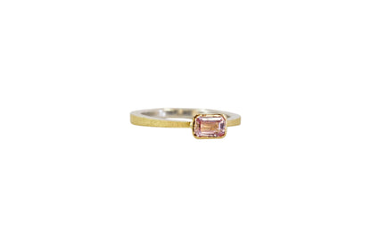 Emerald Cut Pink Sapphire Gold Lined Ring