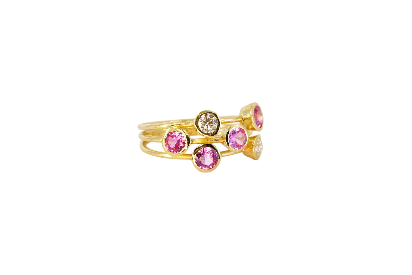Hot Pink Sapphire and Diamond Jazz Ring