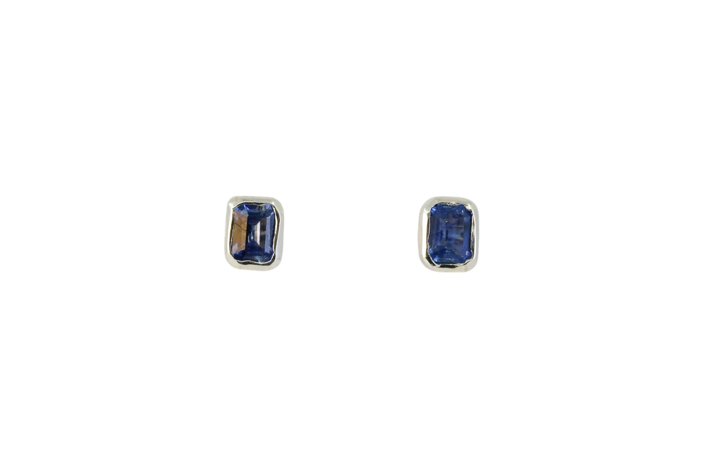 Pale Blue Emerald Cut Sapphire Silver Studs