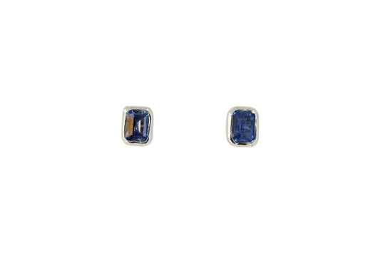 Pale Blue Emerald Cut Sapphire Silver Studs